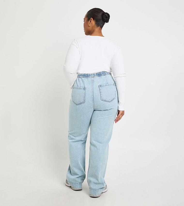 Curve Drawstring Waist Wide Leg Jeans
