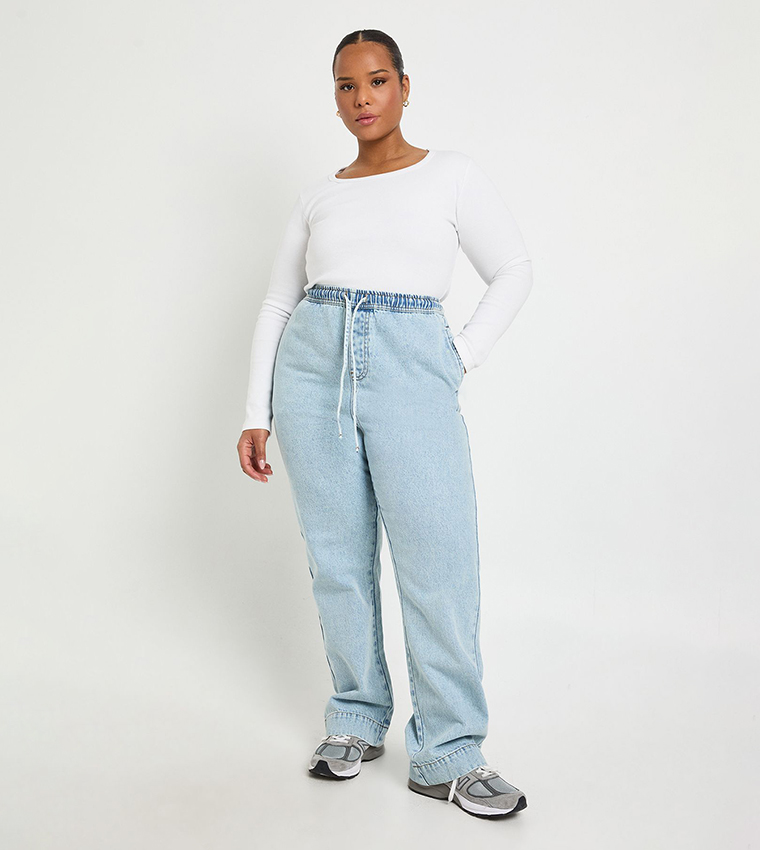 Curve Drawstring Waist Wide Leg Jeans