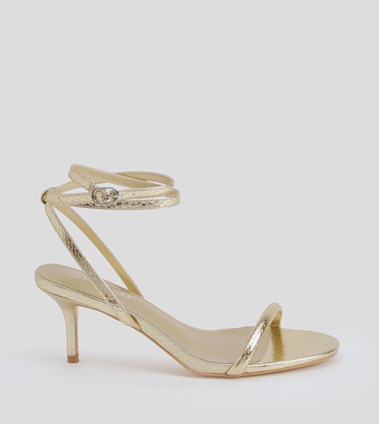 Metallic Ankle Strap Heeled Sandals
