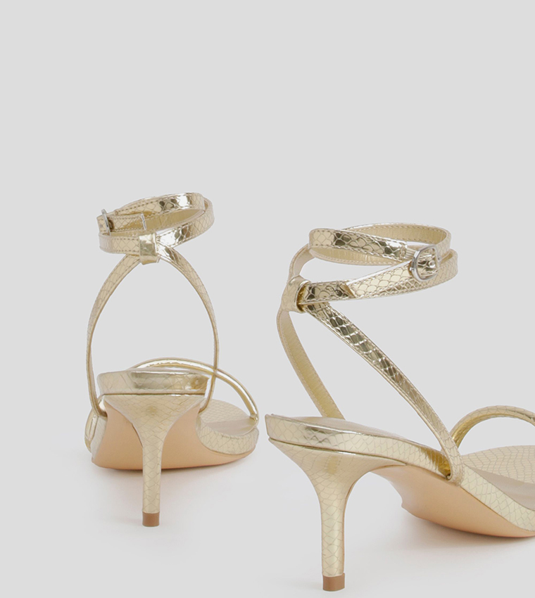Metallic Ankle Strap Heeled Sandals