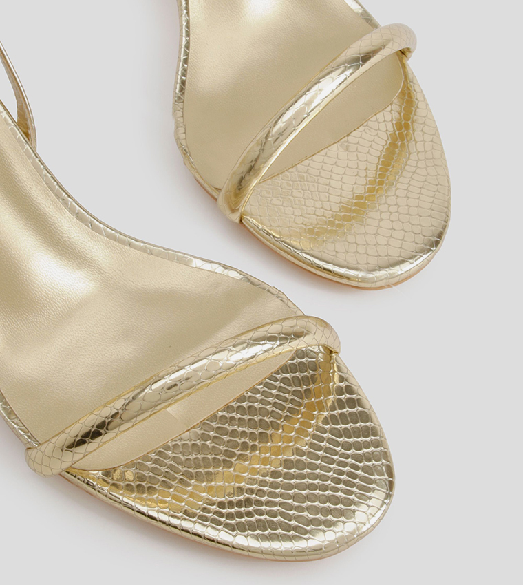 Metallic Ankle Strap Heeled Sandals