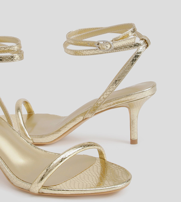 Metallic Ankle Strap Heeled Sandals