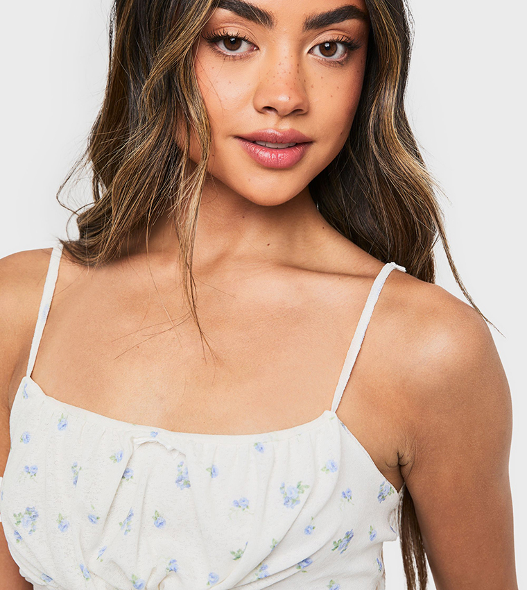 Printed Mesh Cami Crop Top
