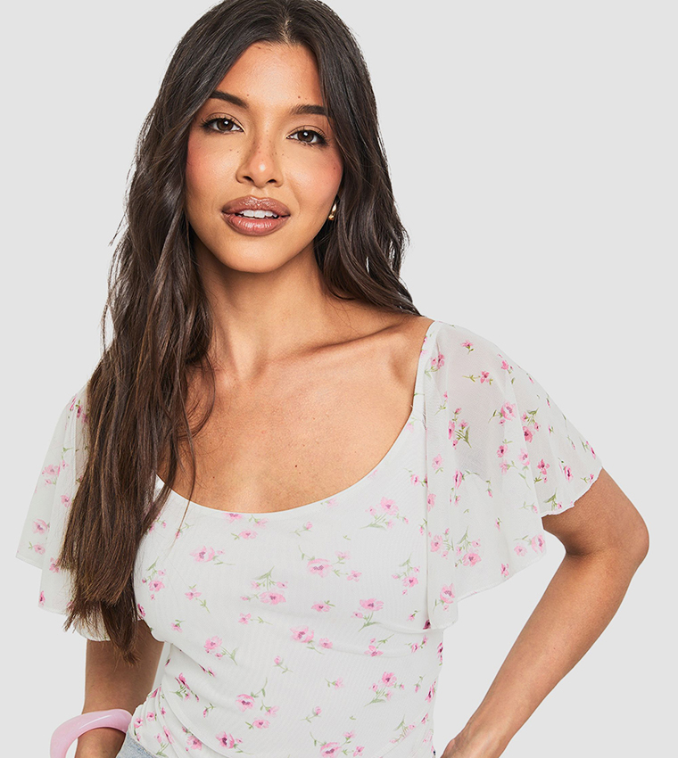 Floral Ditsy Printed Mesh Bodysuit