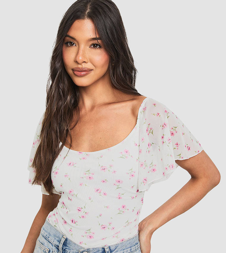 Floral Ditsy Printed Mesh Bodysuit
