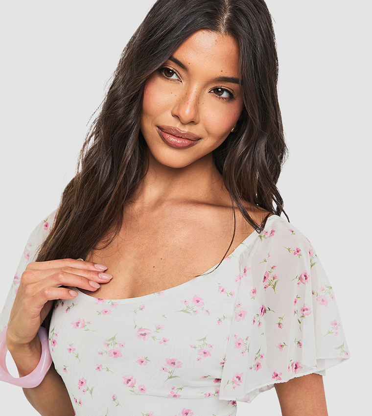 Floral Ditsy Printed Mesh Bodysuit