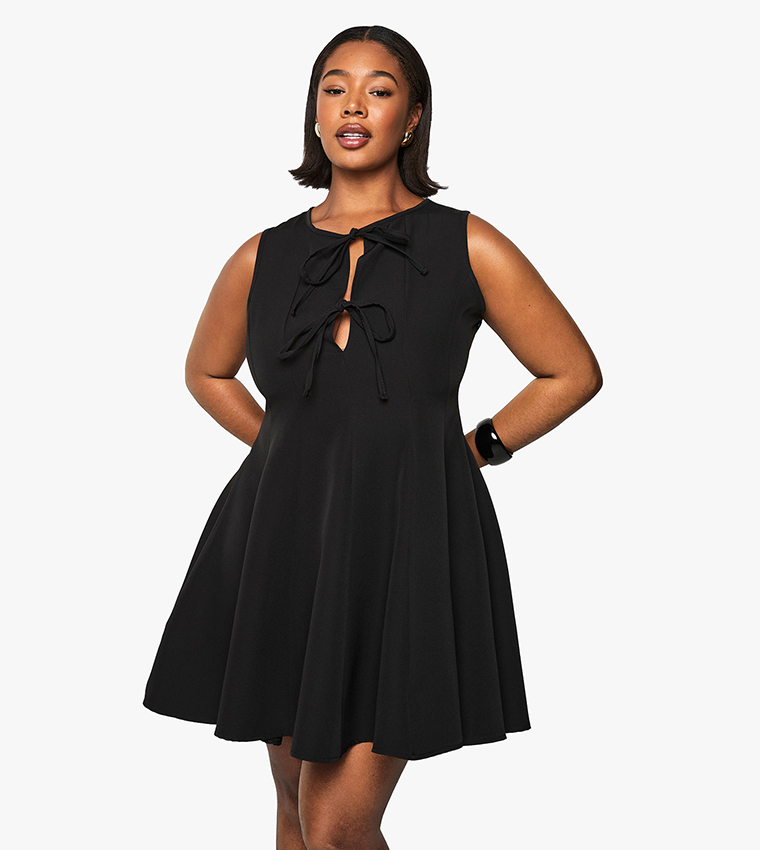quiz black skater dress Black Quiz Velvet Trim Skater Dress