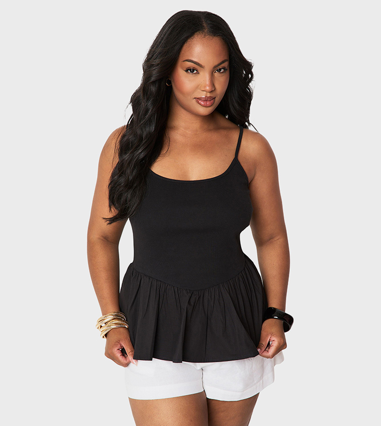 Curve Fabric Mix Peplum Top