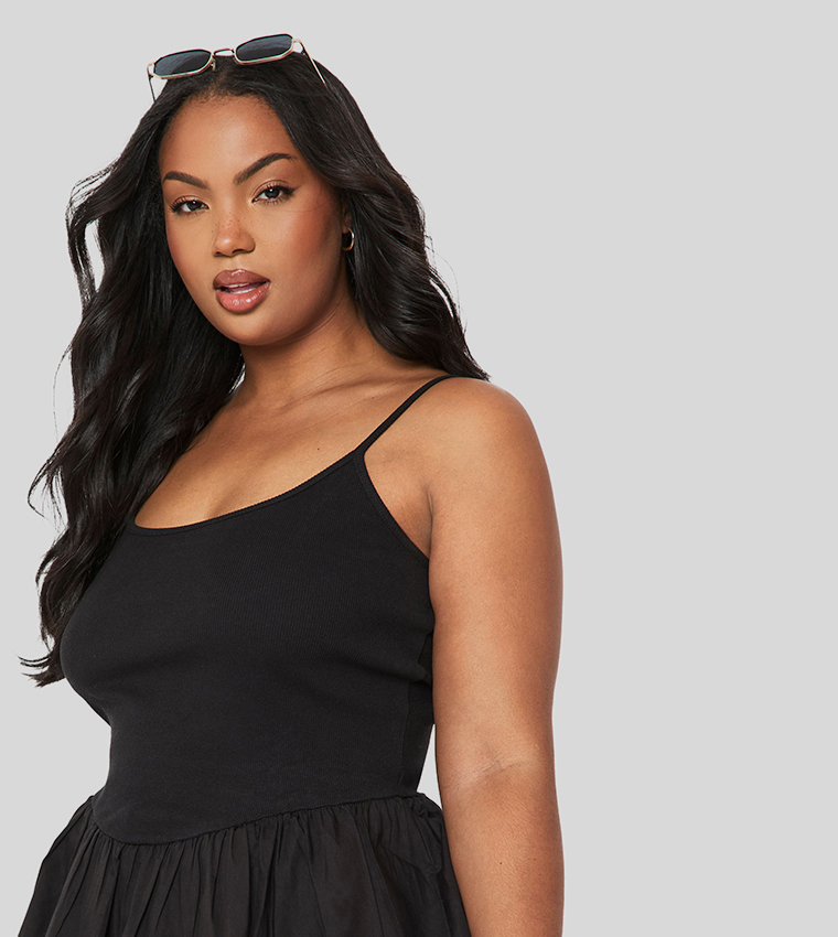 Curve Fabric Mix Peplum Top
