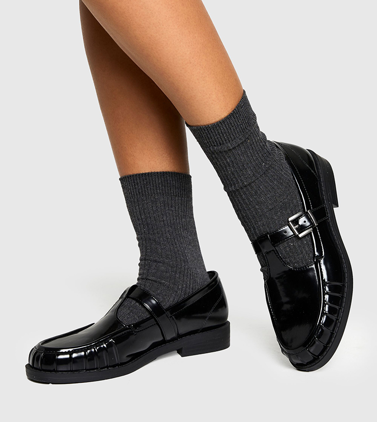 Ruched Detail T-Bar Loafers