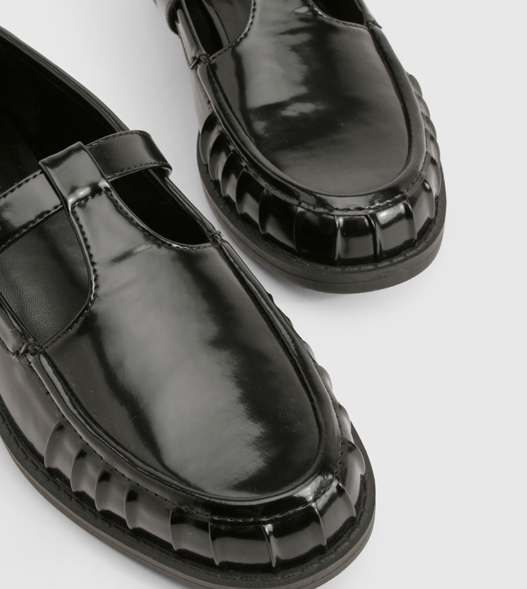 Ruched Detail T-Bar Loafers
