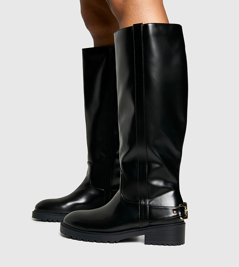 Hardware Detail Knee High Biker Boots
