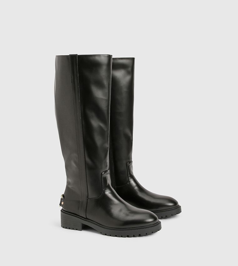 Hardware Detail Knee High Biker Boots