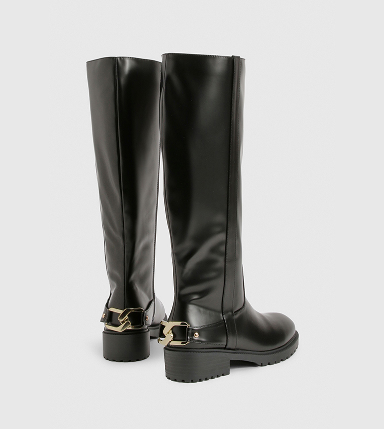 Hardware Detail Knee High Biker Boots