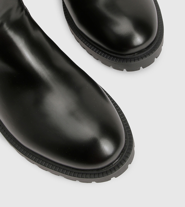 Hardware Detail Knee High Biker Boots