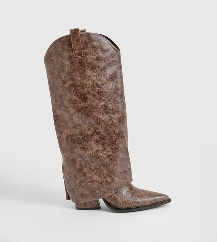 Distressed Western Heeled Cowboy Boots