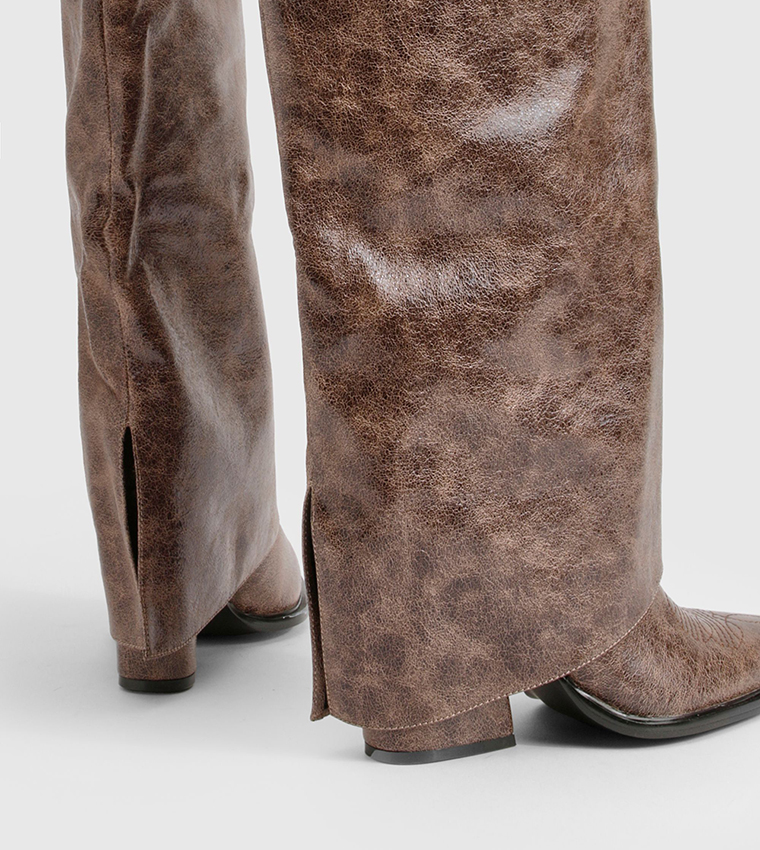 Distressed Western Heeled Cowboy Boots