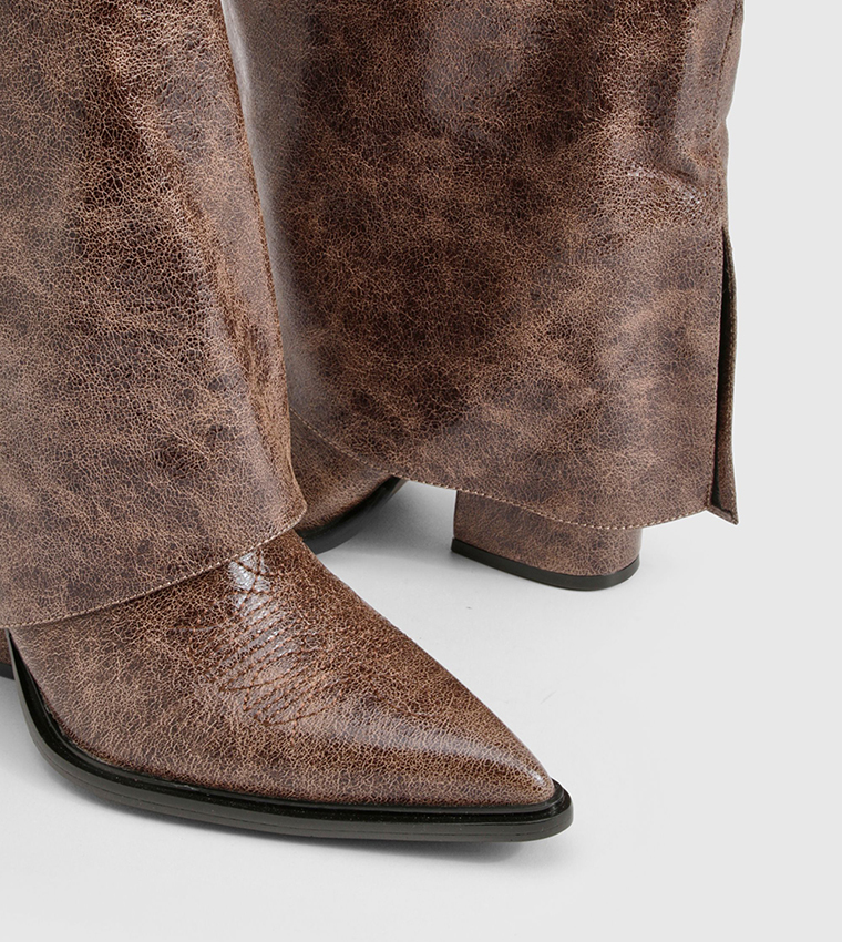 Distressed Western Heeled Cowboy Boots