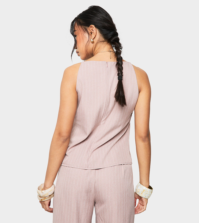 Striped High Neck Cami Top
