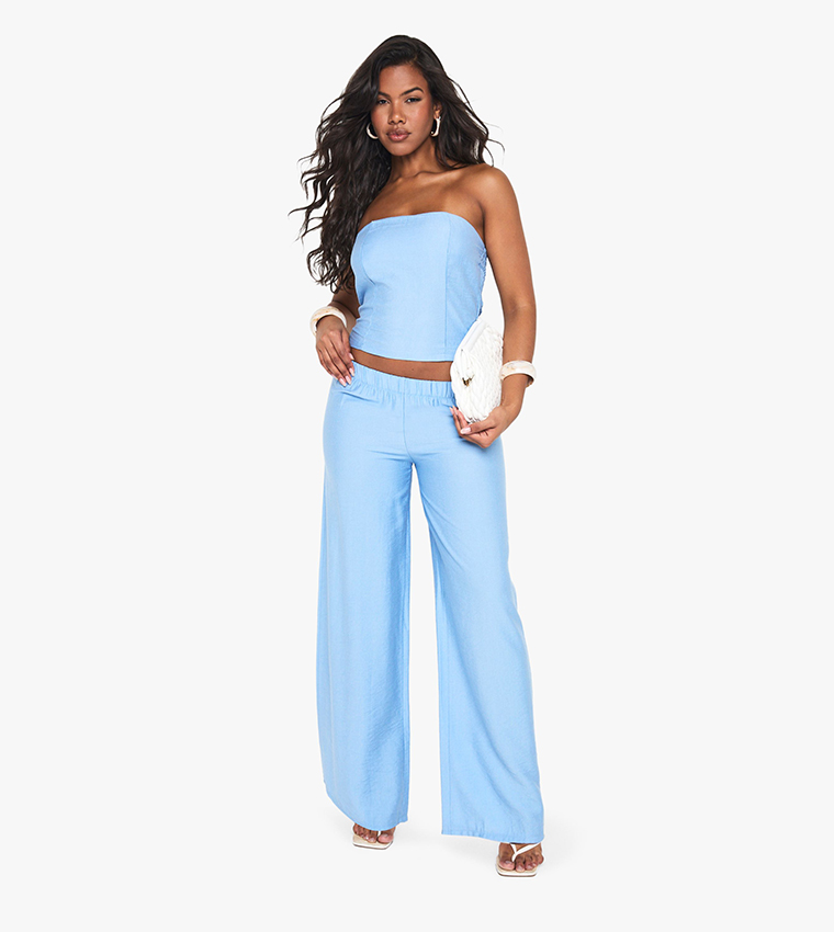 Linen Look Slouchy Wide Leg Trousers