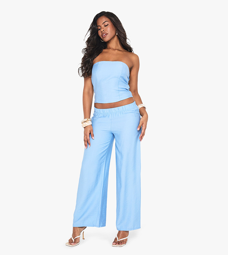 Linen Look Slouchy Wide Leg Trousers