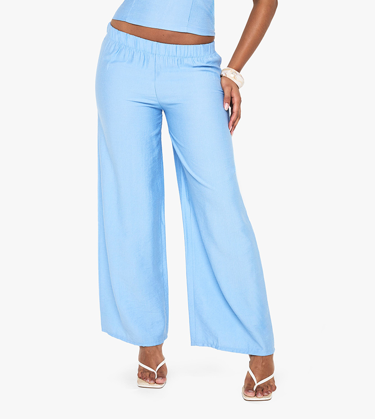 Linen Look Slouchy Wide Leg Trousers