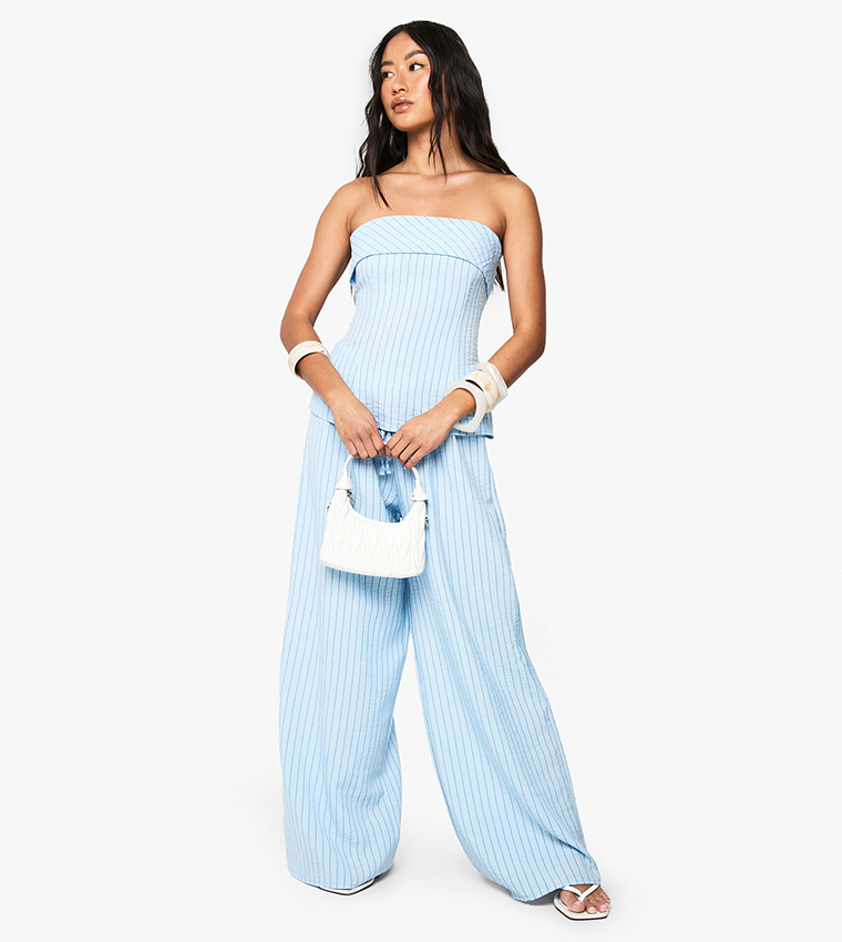 Linen Look Striped Bandeau Top