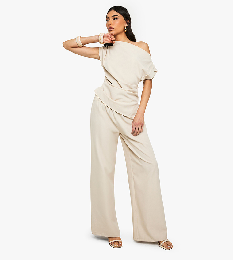 Woven Elastic Waist Straight Fit Trousers