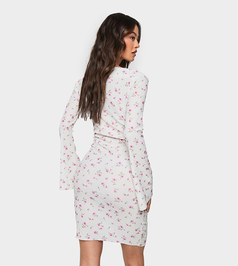 Tall Floral Print Draped Neck Mini Dress