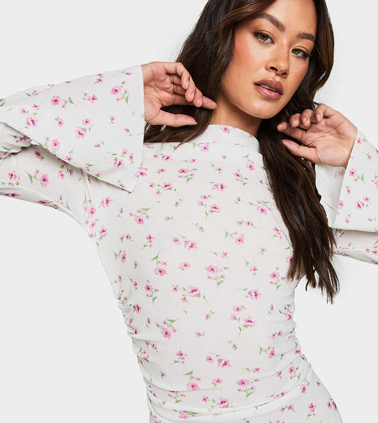 Tall Floral Print Draped Neck Mini Dress