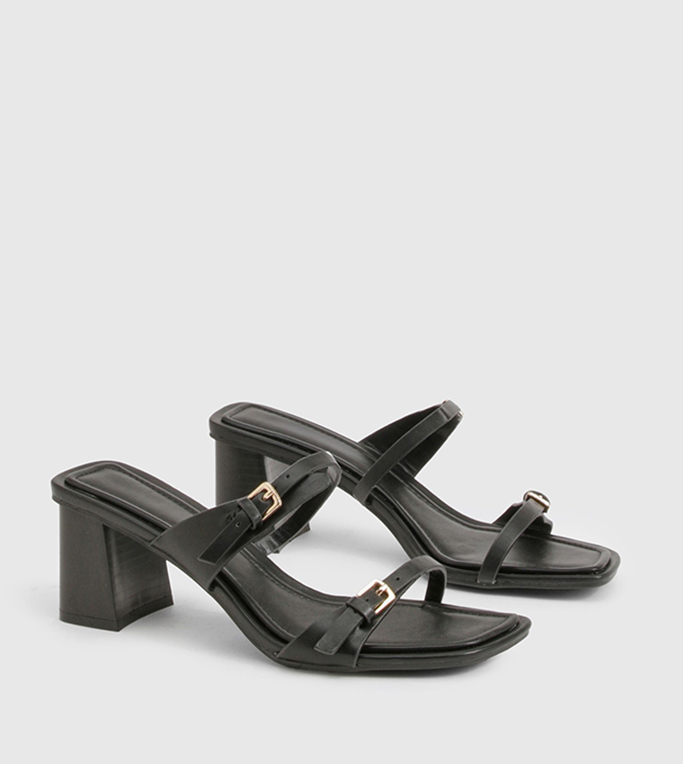 Buckle Double Strap Heeled Sandals