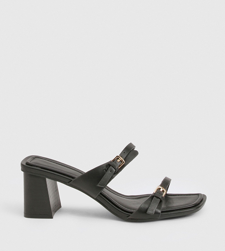Buckle Double Strap Heeled Sandals