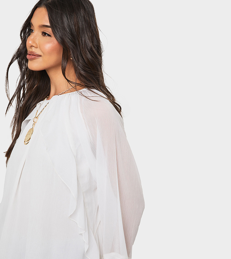 Chiffon Flared Sleeves Button Back Top