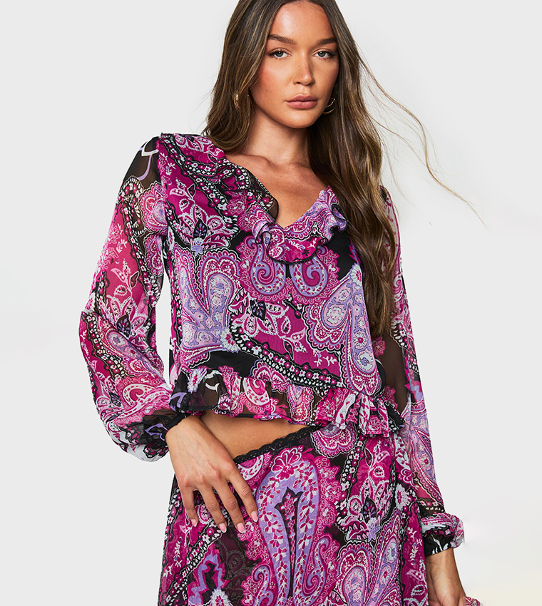 Paisley Chiffon Ruffle Top