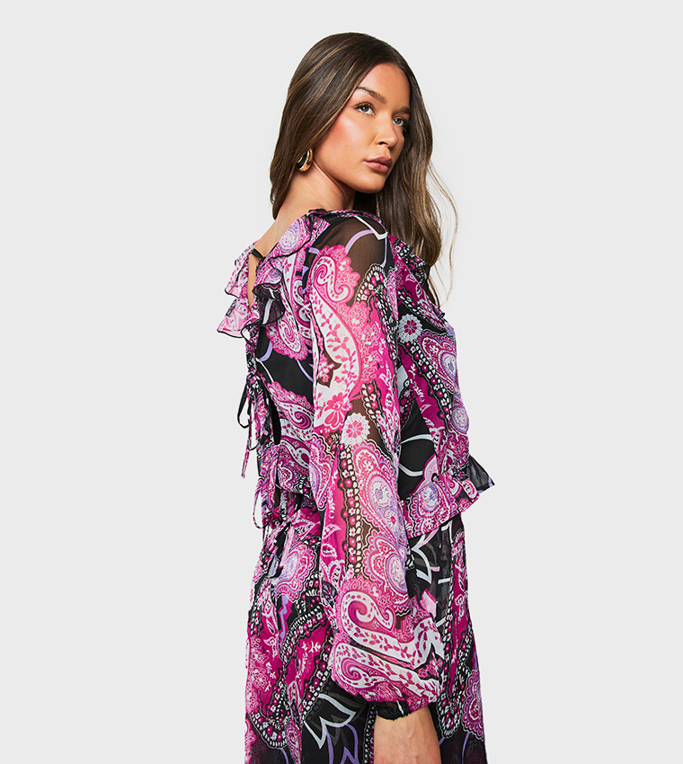 Paisley Chiffon Ruffle Top