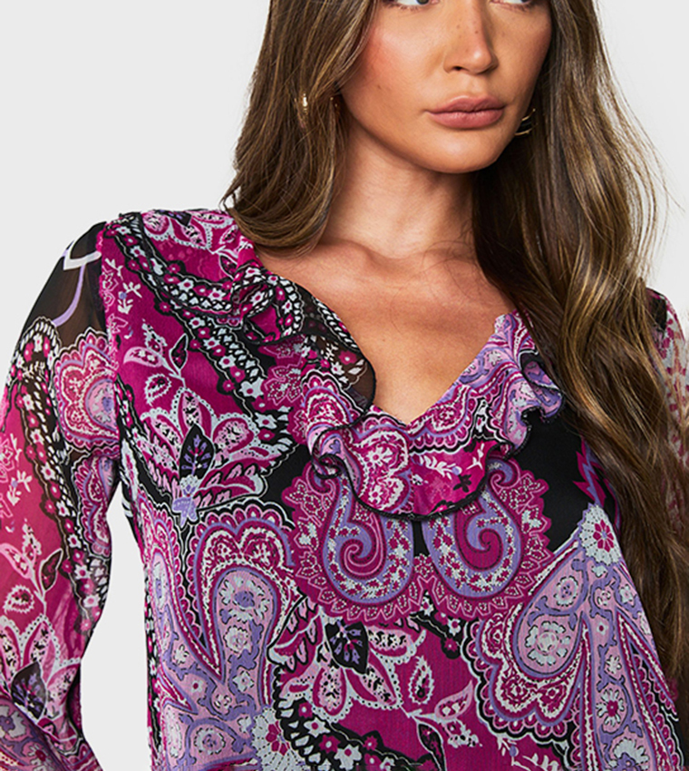 Paisley Chiffon Ruffle Top