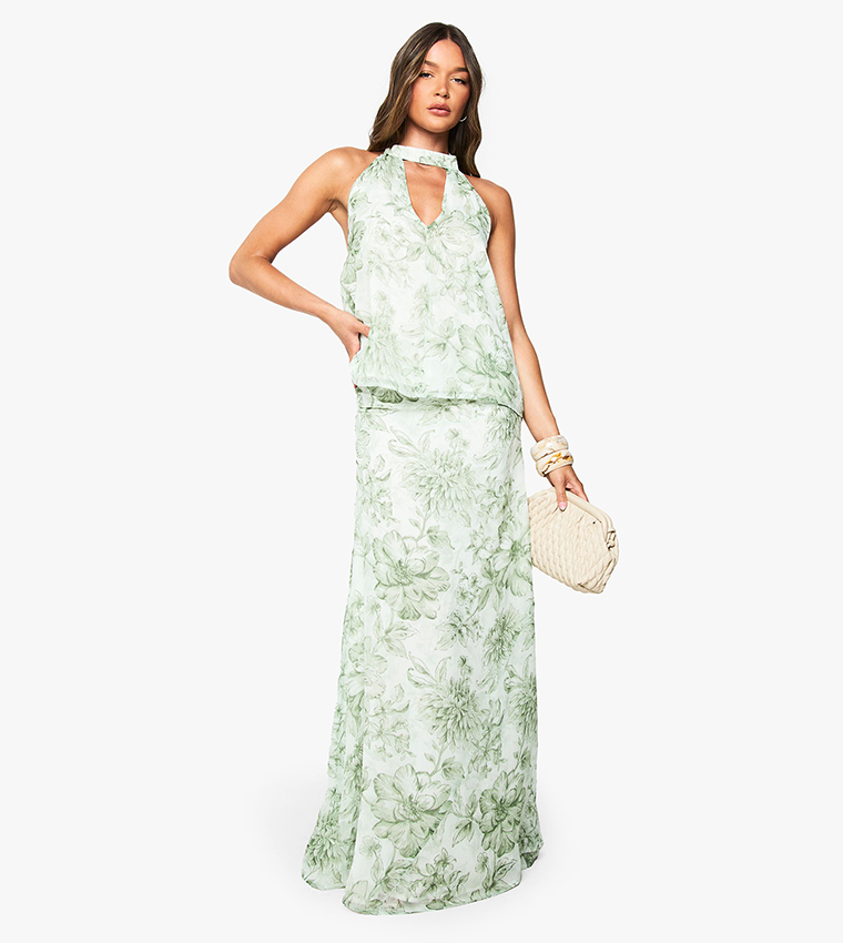 Floral Print Chiffon Halterneck Top