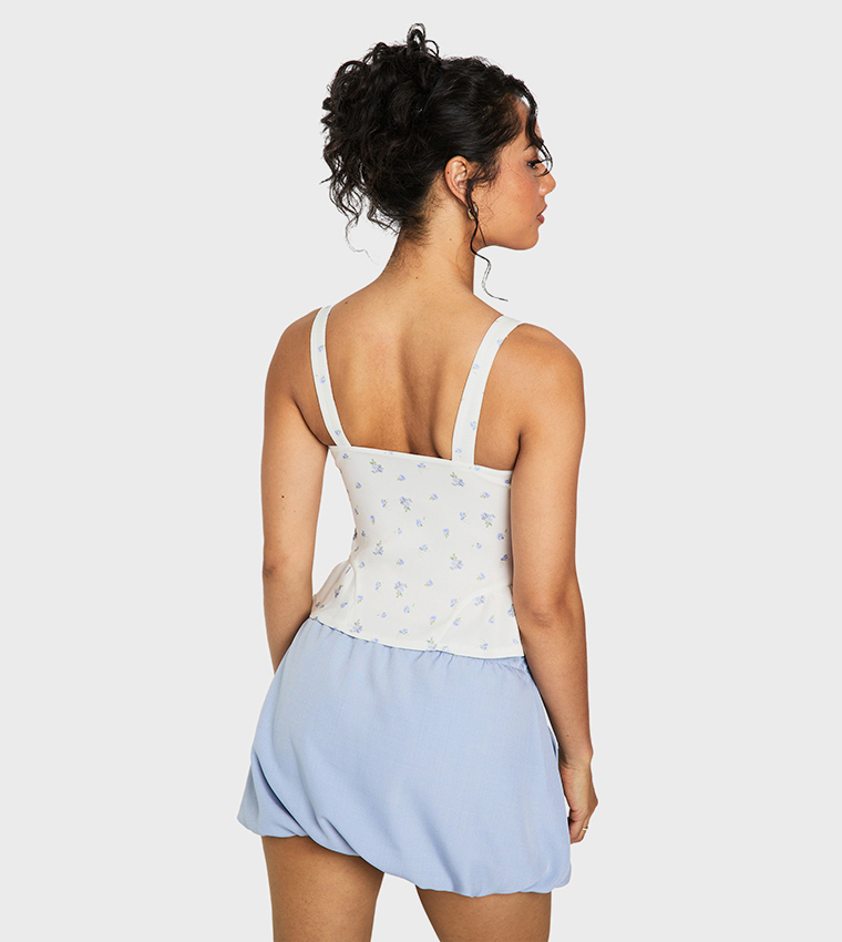 Printed Bow Detail Corset Crop Top
