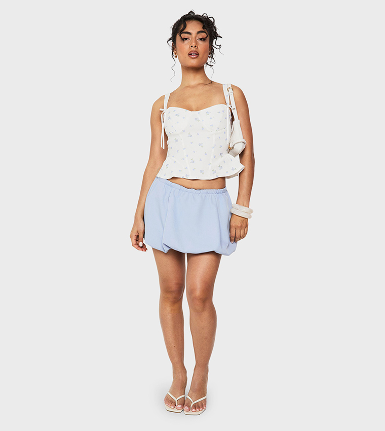 Printed Bow Detail Corset Crop Top