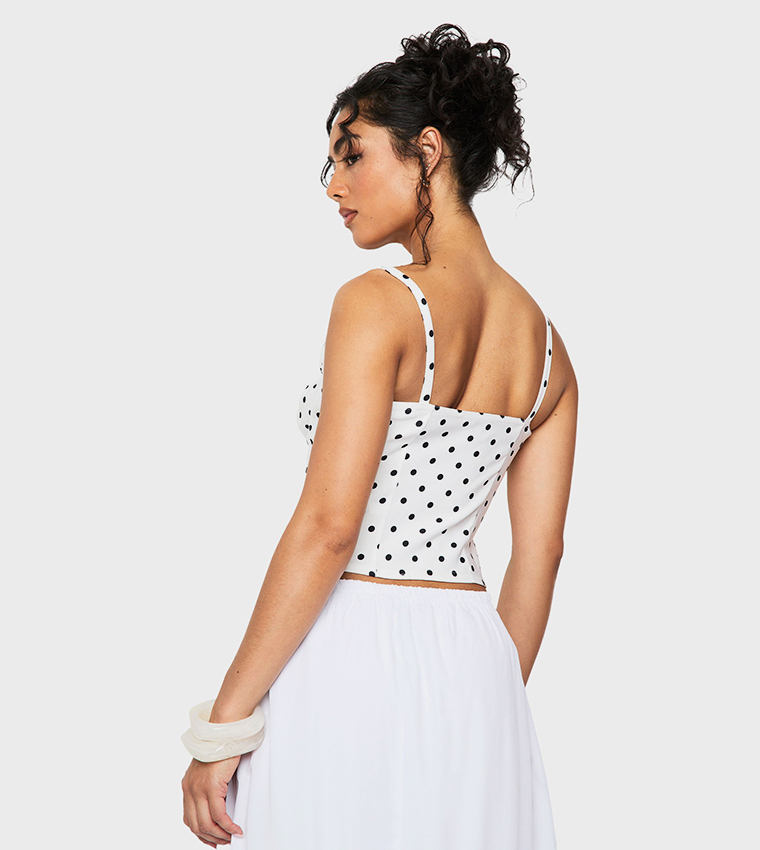 Polka Dots Bow Detail Corset Crop Top