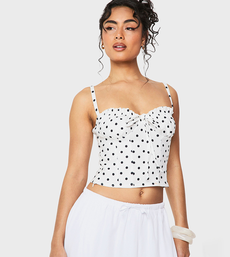 Polka Dots Bow Detail Corset Crop Top