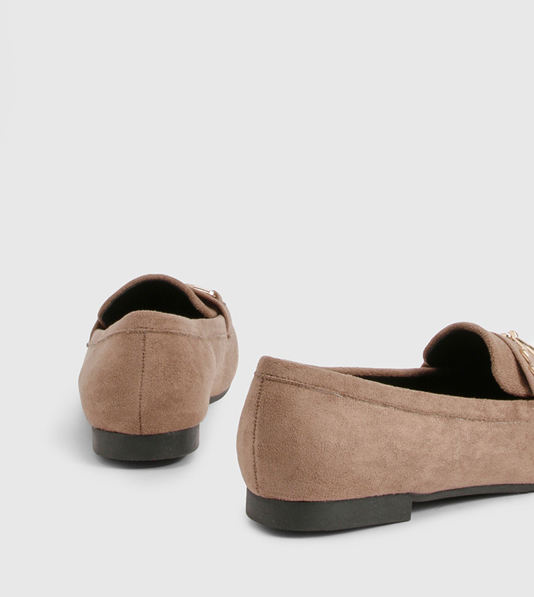 Buy Boohoo Faux Suede Hardware Flat Loafers In Brown 6thStreet