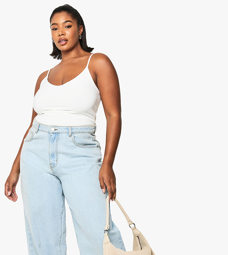 Curve Double Layer Slinky Strappy Bodysuit Top