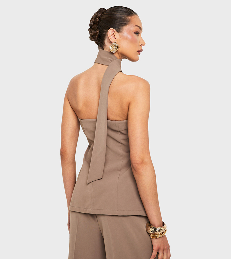 Woven Tie Neck Bandeau Top