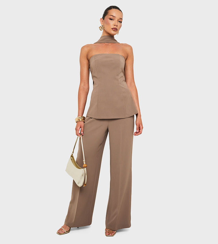 Woven Tie Neck Bandeau Top