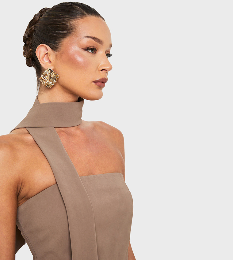 Woven Tie Neck Bandeau Top