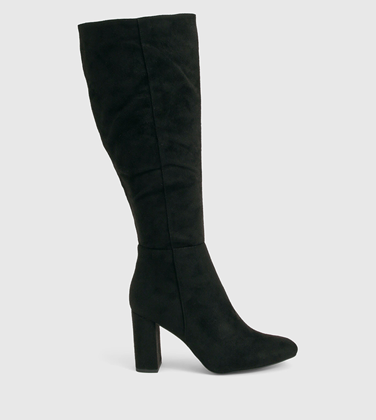 Buy Boohoo Wide Fit Block Heel Knee High Boots In Black | 6thStreet UAE