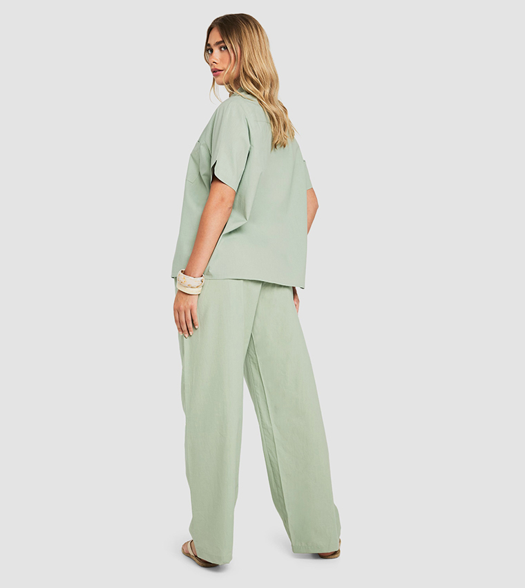 Cotton Poplin Wide Leg Trousers
