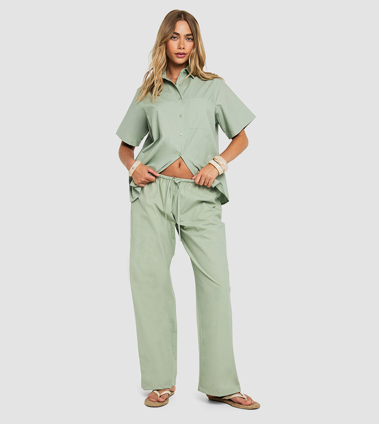 Cotton Poplin Wide Leg Trousers