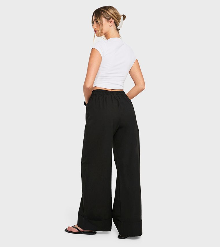 Linen Turn Up Wide Leg Trousers